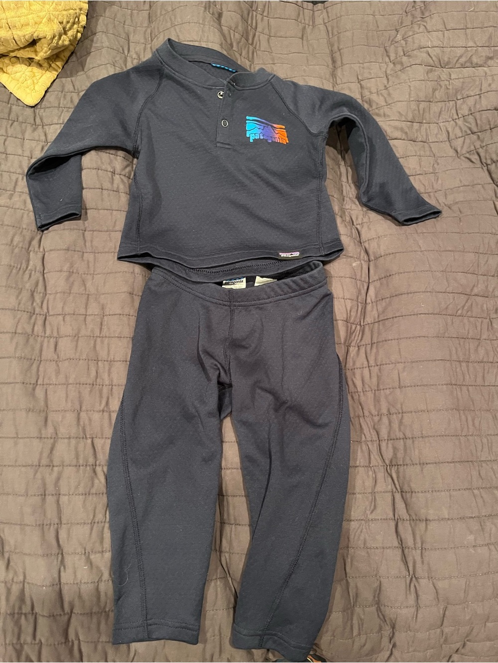 Patagonia Navy Capilene Base Layer Set with Blue and Orange Logo